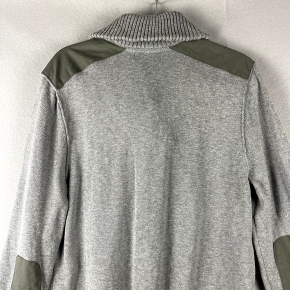 Banana Republic Shawl Collar Sweater Mens Large Gray Elbow Shoulder Patch Cotton - Picture 13 of 16